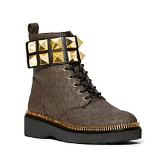 Michael Kors Haskell Studded Leather And Logo Combat Boot - Picture 1 of 4